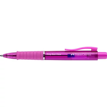Golyóstoll, 1 mm, XB, nyomógombos, fukszia testszín, FABER-CASTELL "Poly Ball View Aurora", kék