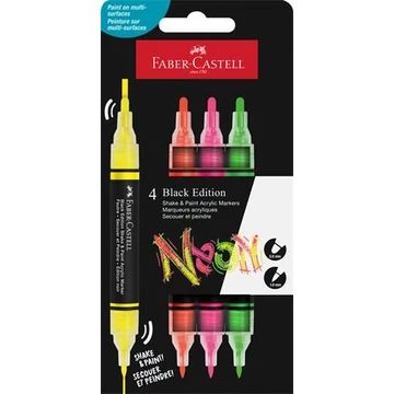 Dekormarker készlet, 1,0/3,0 mm, kétvégű, akril, FABER-CASTELL "Shake&amp;Paint", 4 különböző neon szín