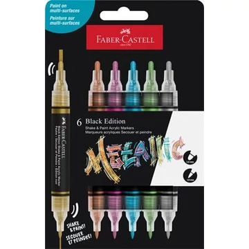Dekormarker készlet, 1,0/3,0 mm, kétvégű, akril, FABER-CASTELL "Shake&amp;Paint", 6 különböző metál szín