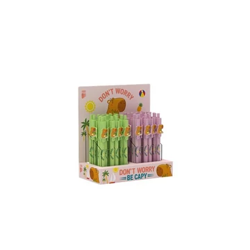 Golyóstoll display, 0,8 mm, nyomógombos, vegyes, ICO "Capybara", kék