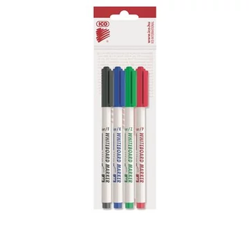 Tábla- és flipchart marker készlet, 1-1,5 mm, kúpos, ICO "Slim M", 4 különböző szín
