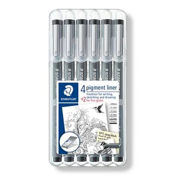 Tusfilc készlet, STAEDTLER "Pigment Liner 308", fekete, 4+2 darab