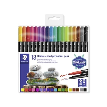 Alkoholos marker készlet, kétvégű, 0,5/3,0 mm, STAEDTLER "3187", 18 különböző szín