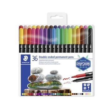 Alkoholos marker készlet, kétvégű, 0,5/3,0 mm, STAEDTLER "3187", 36 különböző szín
