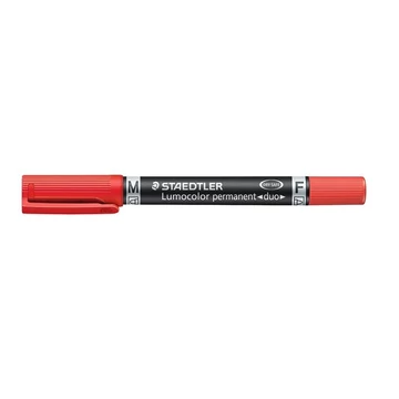 Alkoholos marker, F/M, 0,6/1,5 mm, kúpos, kétvégű, STAEDTLER "Lumocolor Duo 348", piros