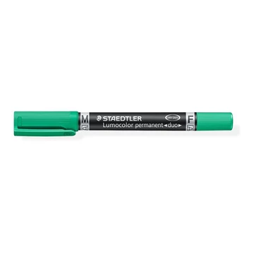 Alkoholos marker, F/M, 0,6/1,5 mm, kúpos, kétvégű, STAEDTLER "Lumocolor Duo 348", zöld