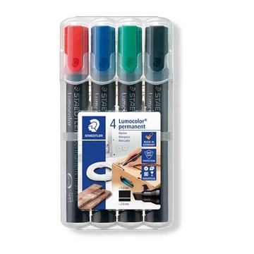 Alkoholos marker készlet, 2-5 mm, vágott, STAEDTLER "Lumocolor 350", 4 különböző szín