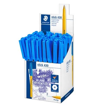 Golyóstoll, 0,3mm, kupakos, STAEDTLER "Stick 430 F", kék, 50db/doboz
