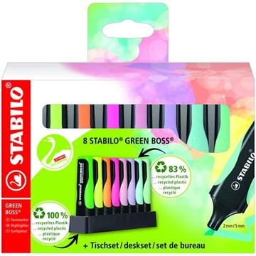 Szövegkiemelő készlet, 2-5 mm, STABILO "Green Boss Pastel", 8 db-os asztali készlet