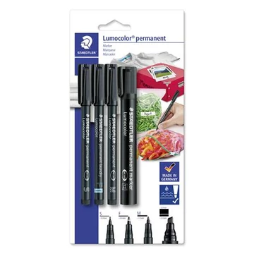 Alkoholos marker készlet, STAEDTLER "Lumocolor 60" 4 különböző vastagság, fekete