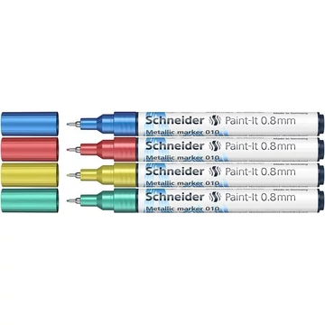 Akril marker készlet, 0,8 mm, SCHNEIDER "Paint-It 010", 4 különböző metálfényű szín