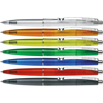 Golyóstoll, 0,5mm, nyomógombos, vegyes színű test, SCHNEIDER "K20", kék, 20db/cs