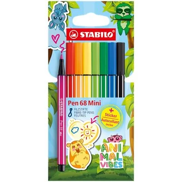 Filctoll készlet, 1 mm, STABILO "Pen 68 Mini Animal Vibes", 8 különböző szín