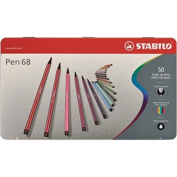 Rostirón készlet, 1 mm, fém doboz, STABILO "Pen 68", 50 különböző szín