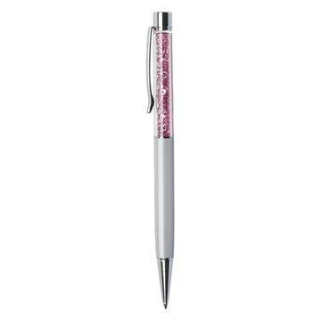 Golyóstoll, krémfehér, felül rózsaszín SWAROVSKI® kristállyal töltve, 14 cm, ART CRYSTELLA®