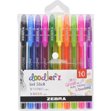 Zseléstoll készlet, 0,33 mm, kupakos, ZEBRA "Doodler`z Neon &amp; Fashion", 10 vegyes szín
