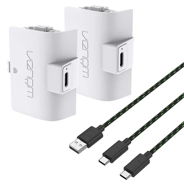 Venom VS2874 Xbox Series S &amp; X fehér magas kapacítású (1100mAh) akkucsomag (2 db) + 3 méter töltőkábel