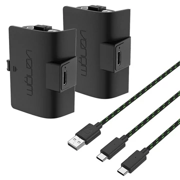 Venom VS2883 Xbox Series S &amp; X fekete magas kapacítású (1100mAh) akkucsomag (2 db) + 3 méter töltőkábel