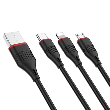 BOROFONE BX17 3in1 Micro USB/Type-C/Lightning Charging Cable Black