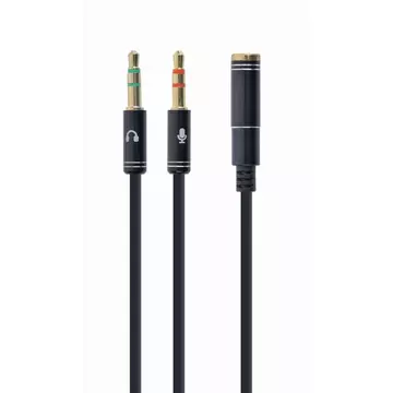 Gembird CCA-418M 3.5 mm 4-pin socket to 2 x 3.5 mm stereo plug adapter cable 0,2 m Black