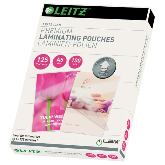 Meleglamináló fólia, 125mikron, A5, fényes, UDT technológiával, LEITZ 