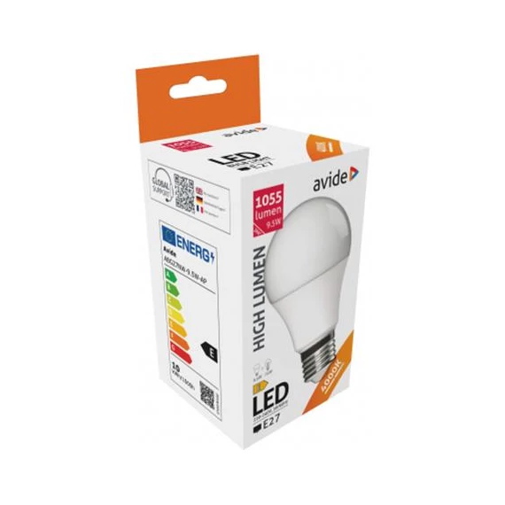 LED izzó, E27, gömb, A60, 9,5W, 1055lm, 4000K, AVIDE