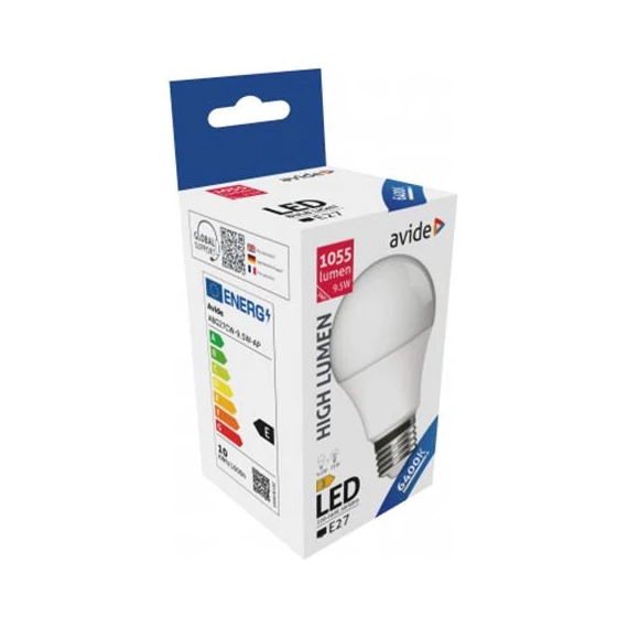LED izzó, E27, gömb, A60, 9,5W, 1055lm, 6400K, AVIDE