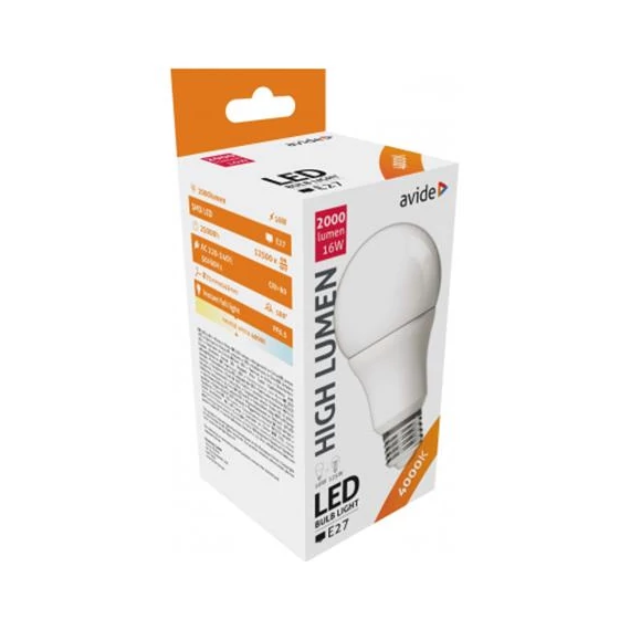 LED izzó, E27, gömb, A70, 16W, 1901lm, 4000K, AVIDE