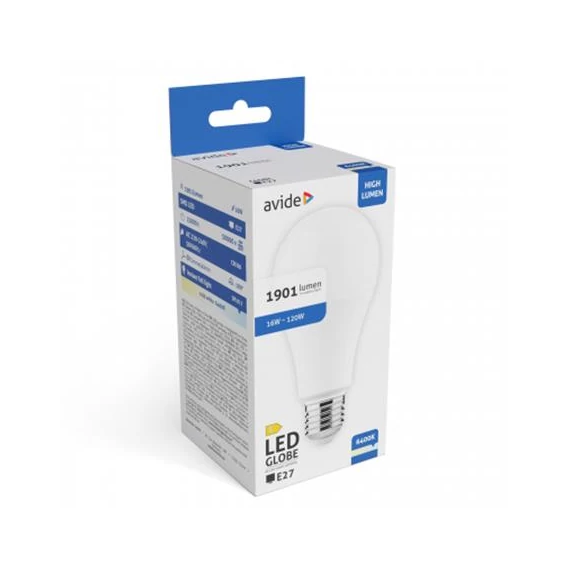 LED izzó, E27, gömb, A70, 16W, 1901lm, 6400K, AVIDE