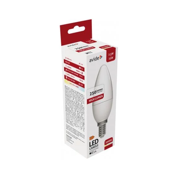 LED izzó, E14, gyertya, 2,5W, 250lm, 3000K, AVIDE