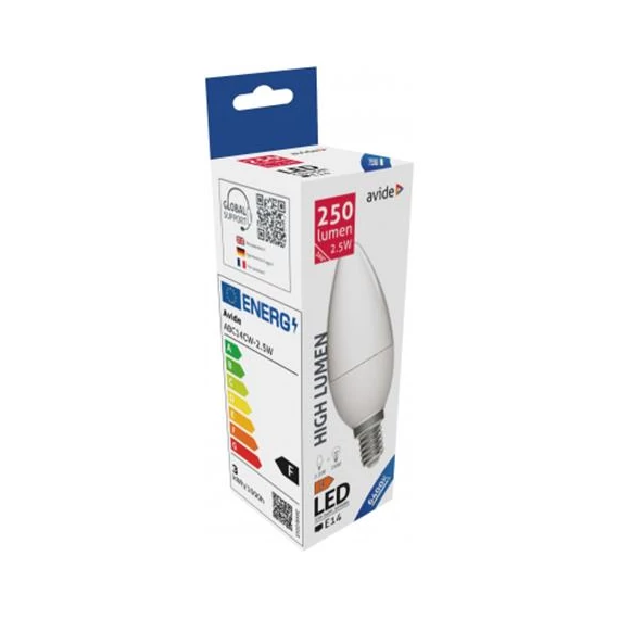 LED izzó, E14, gyertya, 2,5W, 250lm, 6400K, AVIDE