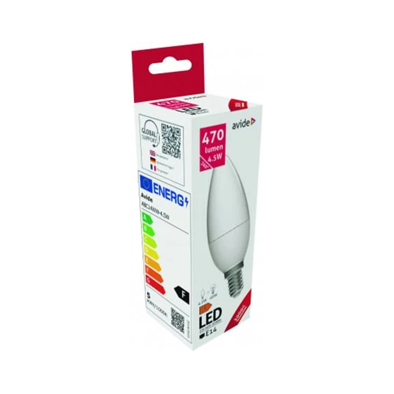 LED izzó, E14, gyertya, 4,5W, 470lm, 3000K, AVIDE