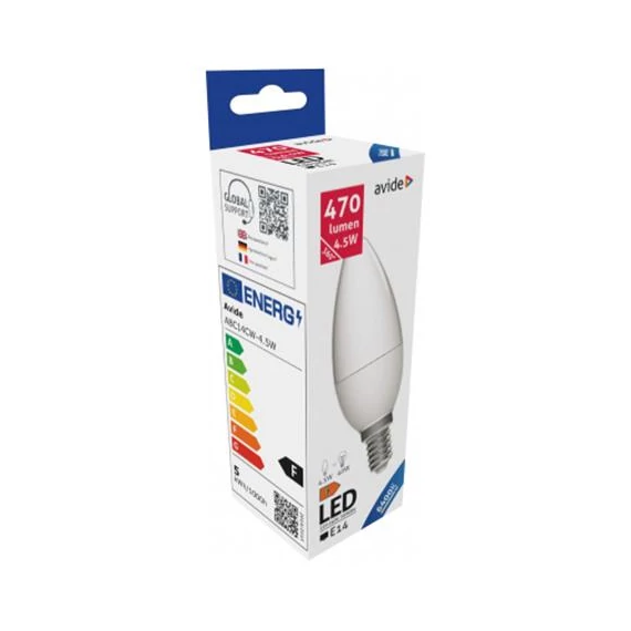 LED izzó, E14, gyertya, 4,5W, 470lm, 6400K, AVIDE