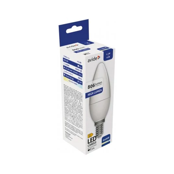 LED izzó, E14, gyertya, 6,5W, 806lm, 6400K, AVIDE