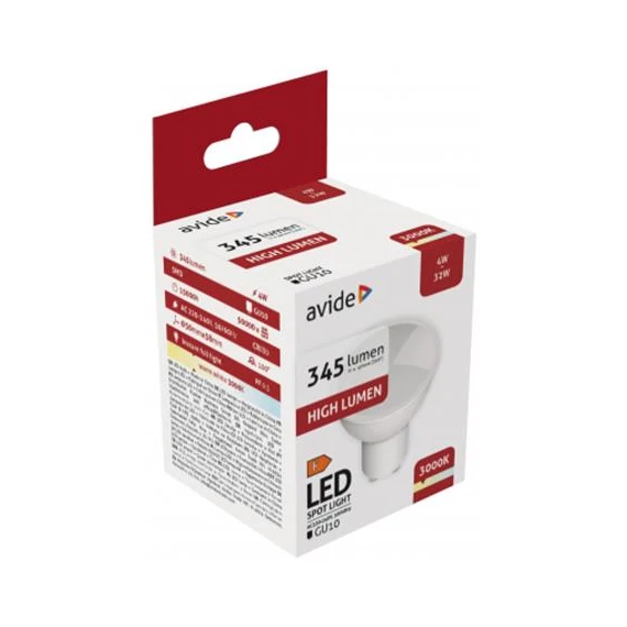 LED izzó, GU10 spot, 4W, 345lm, 3000K, AVIDE