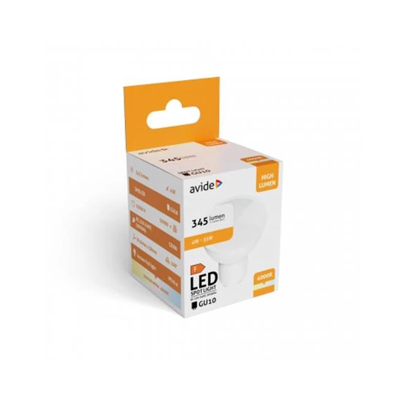 LED izzó, GU10 spot, 4W, 345lm, 4000K, AVIDE