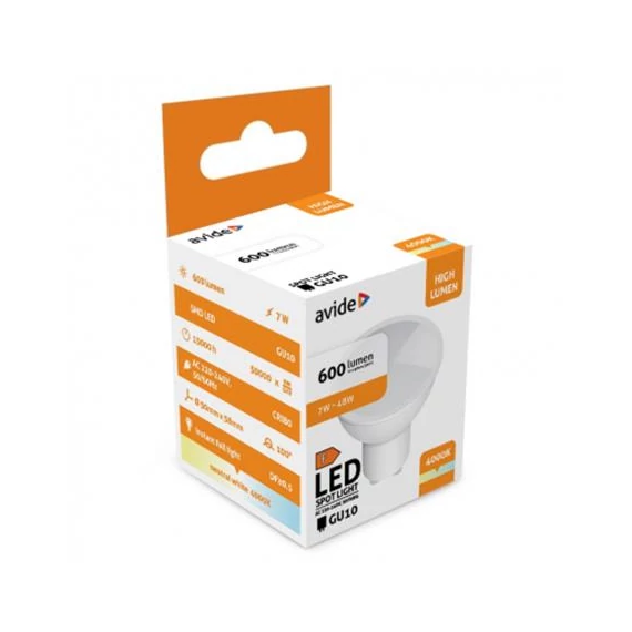 LED izzó, GU10 spot, 7W, 620lm, 4000K, AVIDE