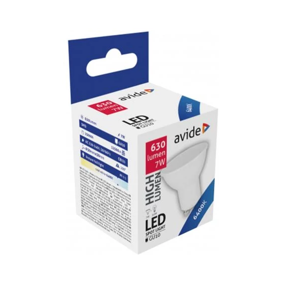 LED izzó, GU10 spot, 7W, 630lm, 6400K, AVIDE