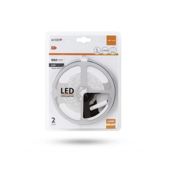 LED szalag, 2m, 120 LED, 4,8W, 960lm, fehér, 4000K, AVIDE