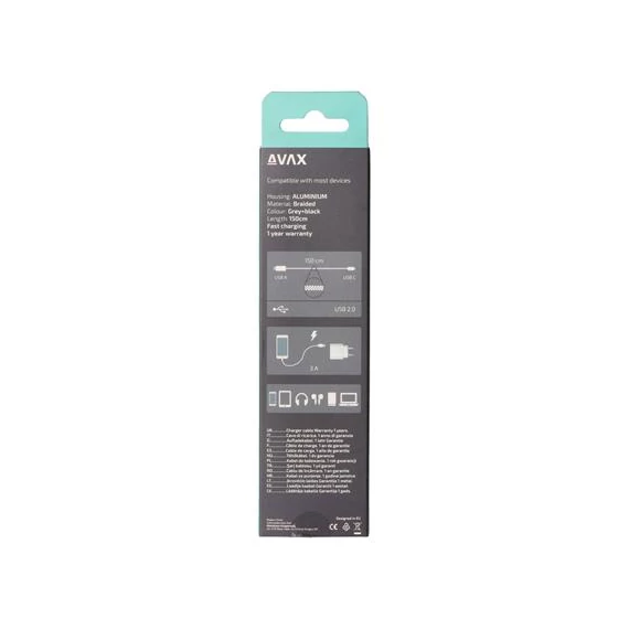 Töltőkábel, USB-A - USB-C, 1,5 m, AVAX 