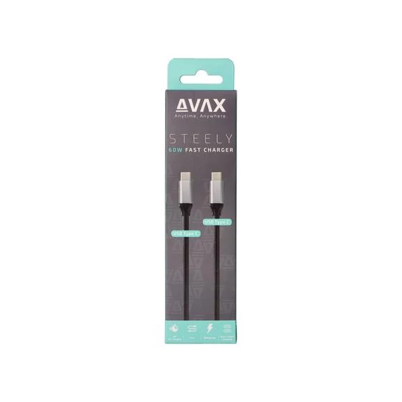 Töltőkábel, USB-C - USB-C, 60W, 1,5 m, AVAX 