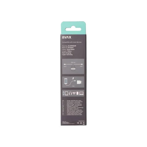 Töltőkábel, USB-C - USB-C, 60W, 1,5 m, AVAX 