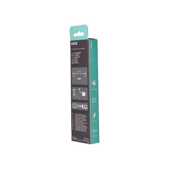 Töltőkábel, USB-C - USB-C, 60W, 1,5 m, AVAX 