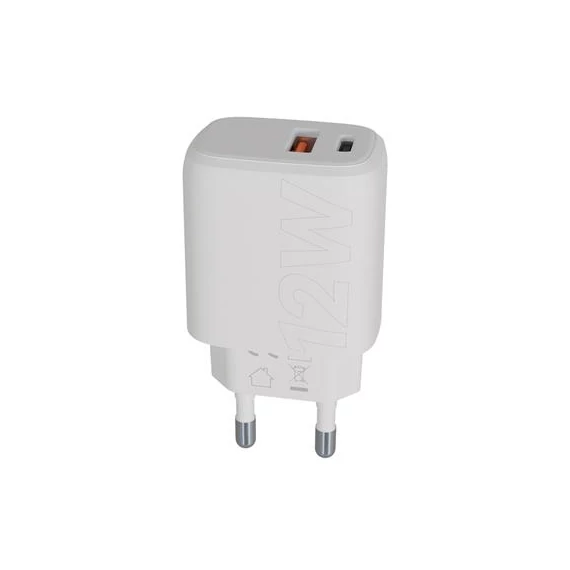 Hálózati töltő, USB-A + USB-C, 12W, AVAX 
