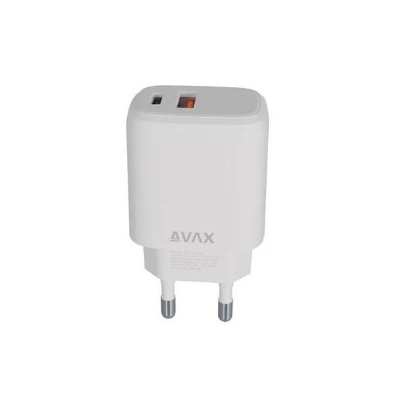 Hálózati töltő, USB-A + USB-C, 12W, AVAX 