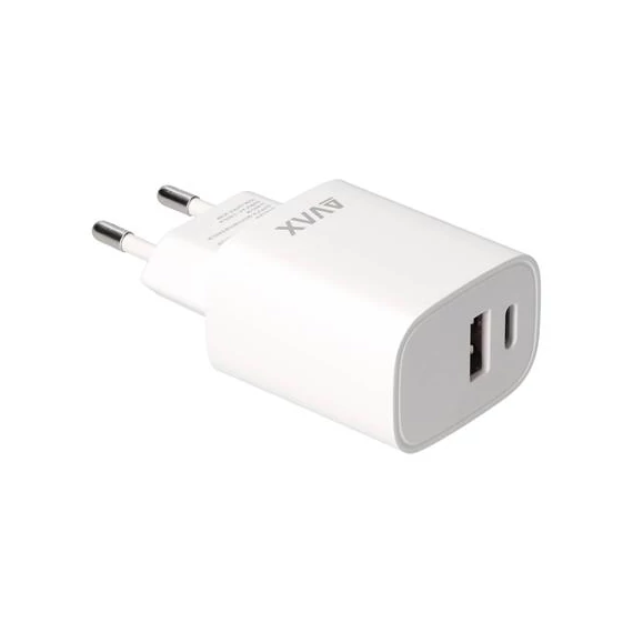 Hálózati töltő, USB-A + USB-C, 20W, AVAX 