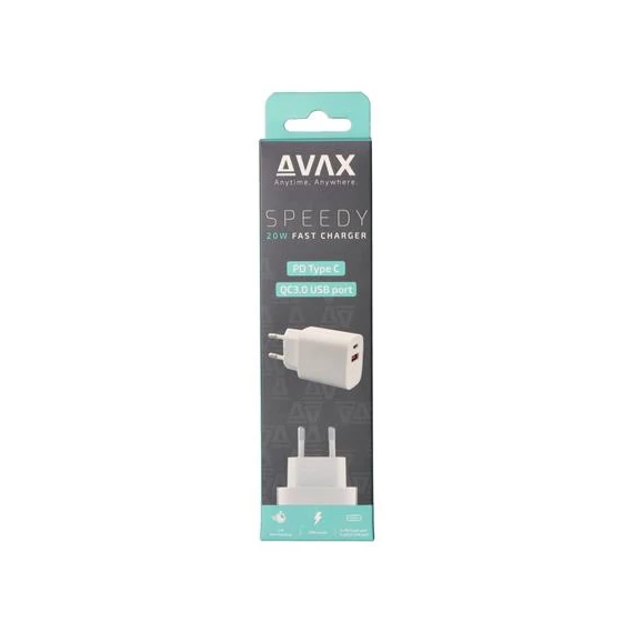 Hálózati töltő, USB-A + USB-C, 20W, AVAX 