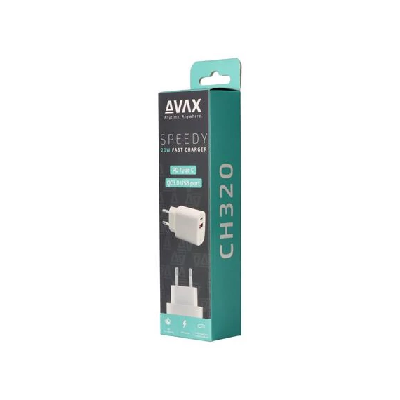 Hálózati töltő, USB-A + USB-C, 20W, AVAX 