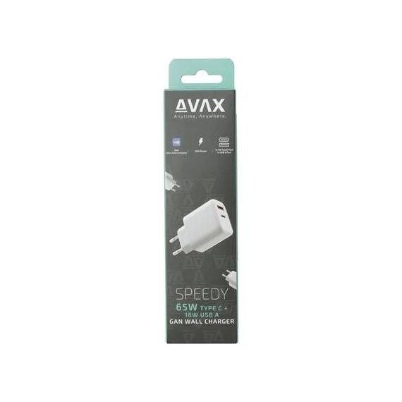 Hálózati töltő, GaN, USB-A + USB-C, AVAX 