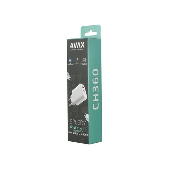 Hálózati töltő, GaN, USB-A + USB-C, AVAX 